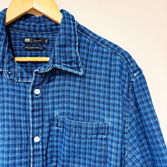 SIMONS Blue plaid cotton button down shirt - Picture 7 of 10